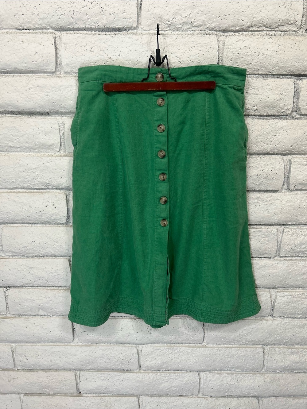 Universal Thread Green Button Front Linen Blend Midi Skirt Size Large